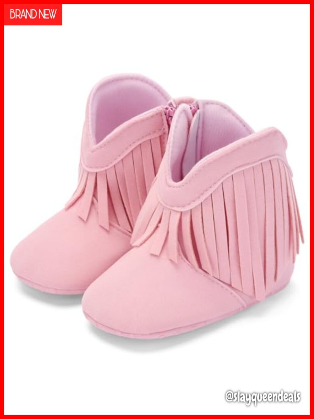 Baby Girls Tassel Western Cowboy Boots with Side Zipper and Non Slip Sole